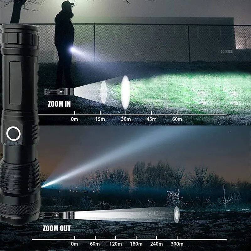 Мощная Вспышка XHP70 фонарик с перезаряжаемым USB зумом светодиодный фонарь