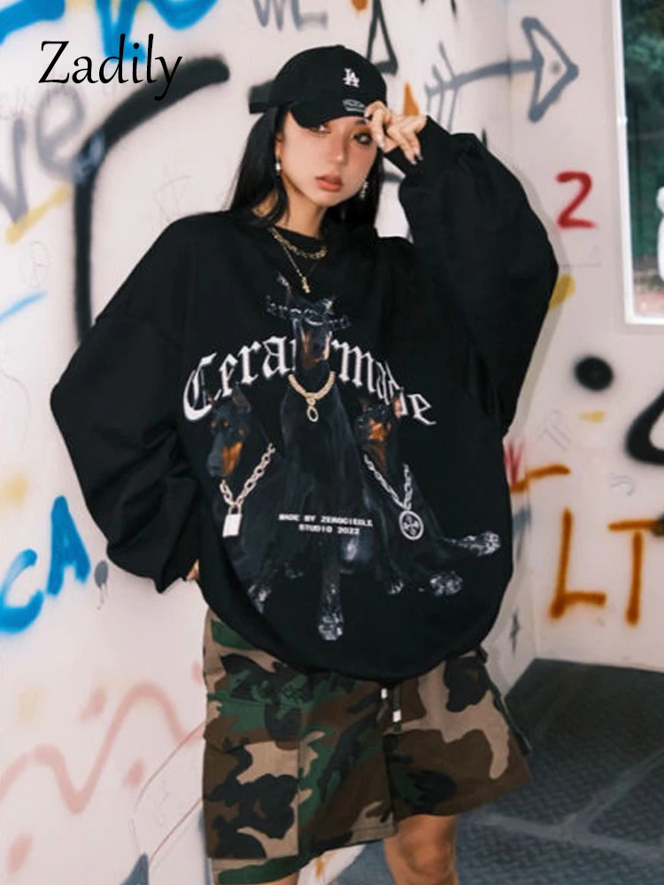 

Женская толстовка с длинным рукавом, в стиле хип-хоп