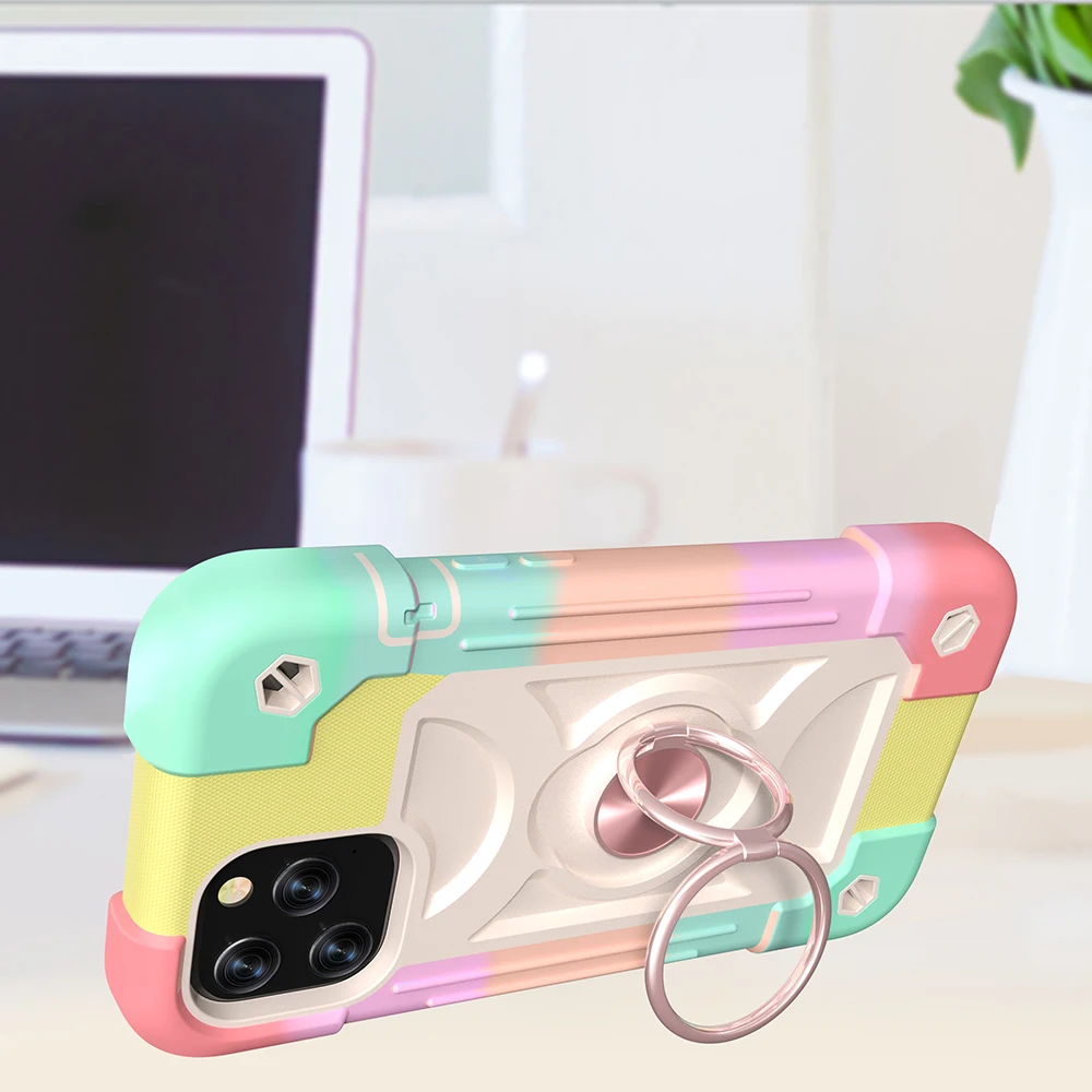 Shockproof Armor Case For iPhone 14 12 Pro MAX 13 Mini XS 11 8 7 Plus Rainbow Silicon Stand Magnetic Cover Hevay Duty Protection