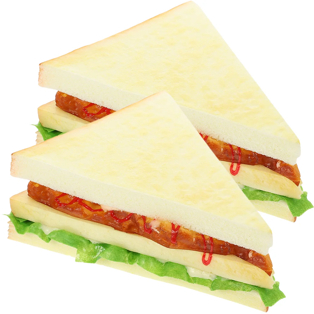 

2 Pcs Simulation Sandwich Hot Dogs Bun Scene Layout Props Hamburger PU Models Bakery Food Photo