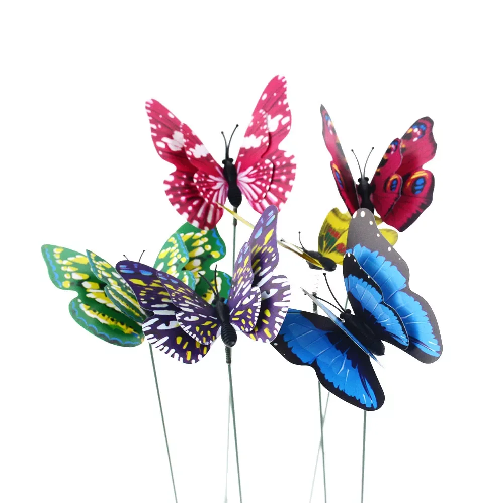 

5pcs/lot 7*25cm Colorful Double-layer design simulation butterfly pin Outdoor Decor Flower Pots Decoration