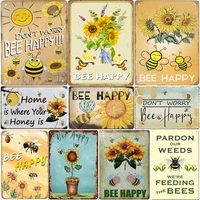 dont worry bee happy vintage sunflower metal sign garden decorative plaque farmhouse country home decor coffee bar tin signs