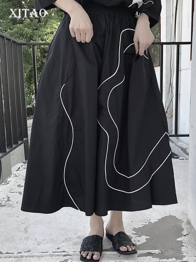 

XITAO Black New Skirt Irregular Bright Line Decoration Summer Loose Casual Women Fashion Simplicity Trendy All-match WMD1133