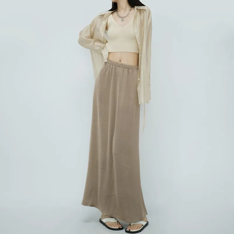 

GUUZYUVIZ Длинные юбки с эластичной талией, корейские тонкие хаки, лето 2023 Jupe