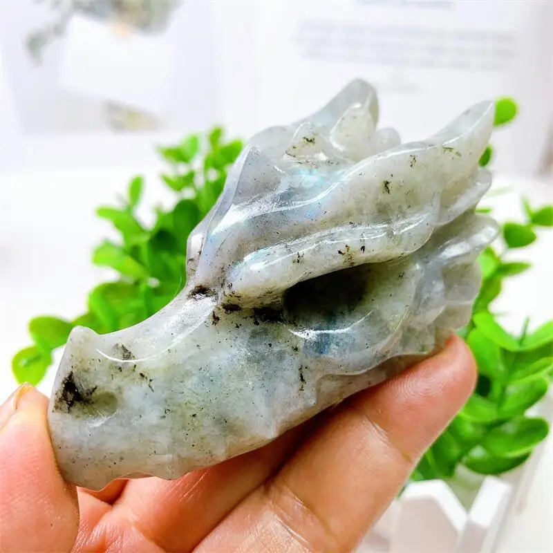 

3inch Natural Labradorite Dragon Skull Carving Fashion Home Decoration Healing Crystal Powerful Energy Wicca Decor Gift 1PCS