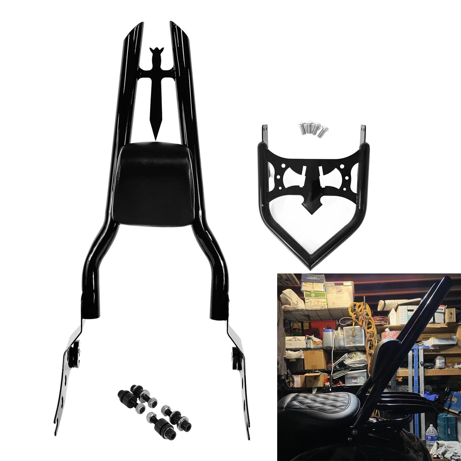 Фото Для Harley Fat Boy 114 FLFBS 2018-2025 Breakout 114 FXBR 2013-2025, аксессуары, спинка для пассажирского мотоцикла, Sissy Bar с багажником №1