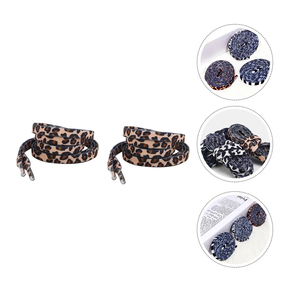2 Pairs Leopard Lace Shoelaces Sport Accessories Ties Stretch Sneakers Classic Shoes Cool Flat White Fashionable