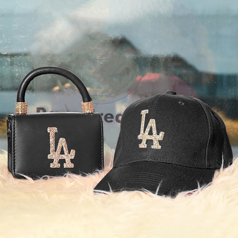 LA Bag And Cap-bolso de hombro pequeño de PU con diamantes de imitación para mujer, conjunto de sombreros a juego, Mini bolsos cruzados, 2022