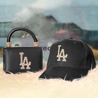 la bag and cap 2022 luxury diamond small pu shoulder purse and handbags matching hat set women rhinestone mini crossbody purses