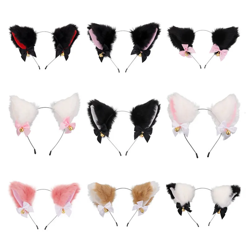 

Cat Ears Bells Headbands Plush Fox Ears Bowknot Hairbands Hairpins for Women Girls Hair Hoops Bezel Cosplay Hair Accessories