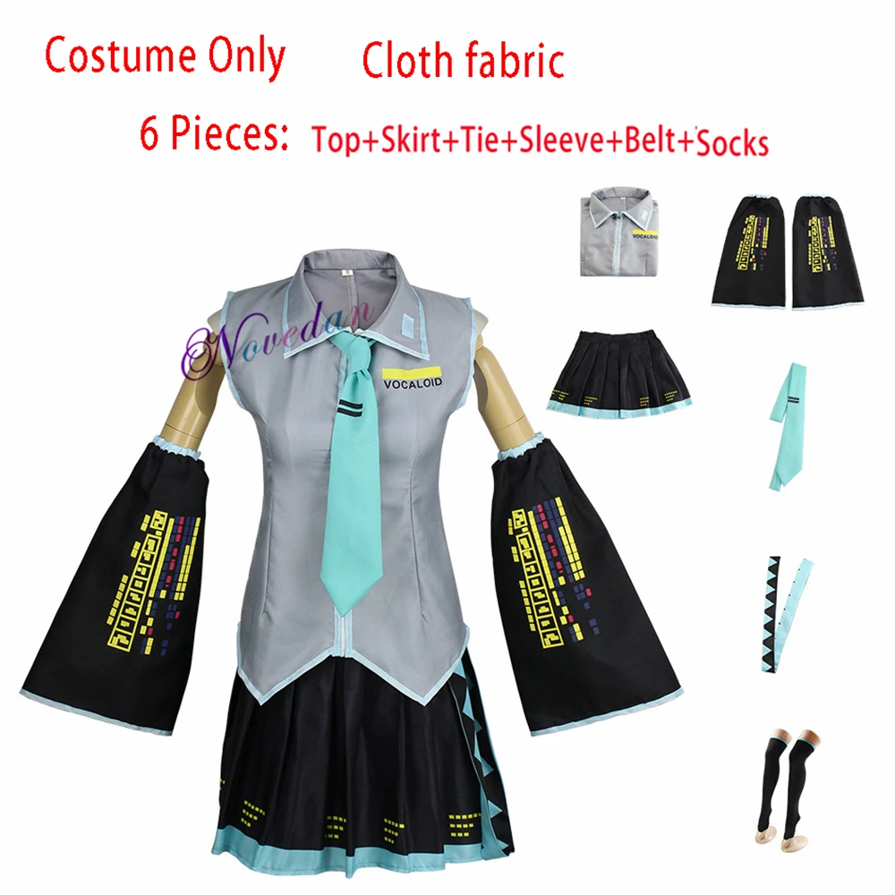 

Miku Cosplay Costume Patent Leather Anime Japan Midi Dress Headphone Wig Cosplay Carnival Party Outfit Full Set Women