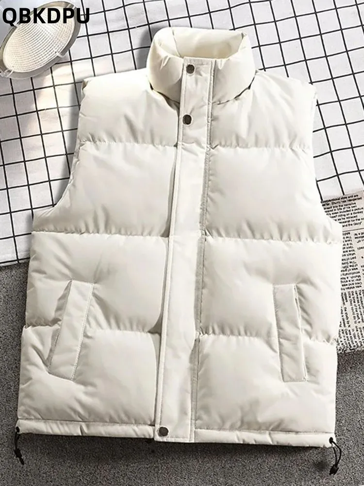 

Short Winter Cotton Vests Stand Collar Slim Women Parkas Casual Warm New Waistcoat Korean Solid Thicken Sleeveless Jackets 2023