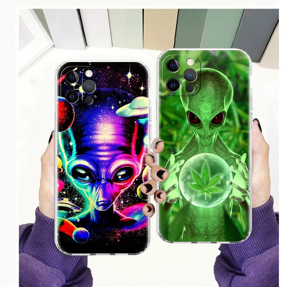 

Hot Interesting Alien Transparent Soft TPU Phone Case For iPhone 13 12 11 Pro Max 8 7 Plus X XS Max XR SE 2020 Luxury Shell TPU
