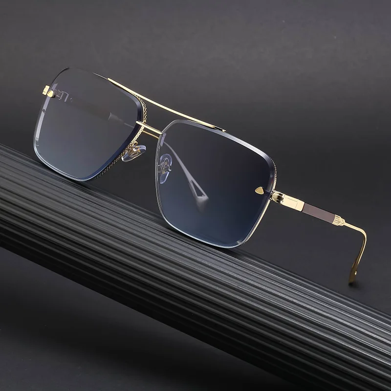 

AOZE 2022 New Vintage Diamond Cut Men Sunglasses Women Double Nose Bridge Metal Square Sun glasses