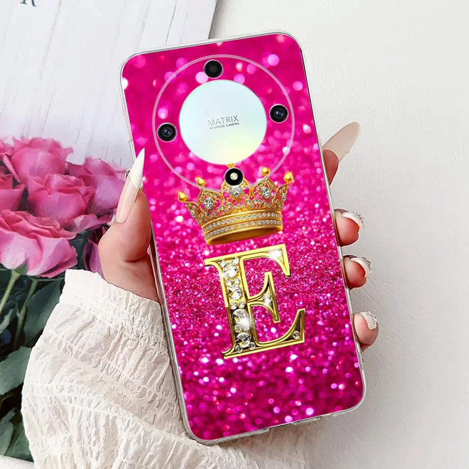 For Honor X9b X9a X9 5G Case Luxury Crown Letters Shockproof Bumper Soft TPU Phone HonorX9B ALI-NX1 HonorX9a Back Cover