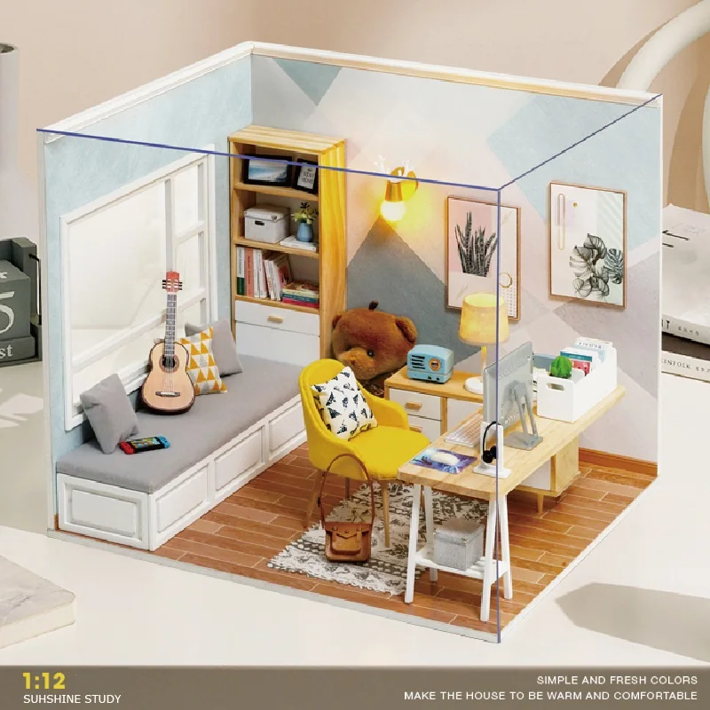 

Кукольный домик «сделай сам» в масштабе 1:12, солнечный свет, учебный домик, набор для лофта, сборная миниатюрная мебель, домик для кукол, игрушки для детей и взрослых, подарки