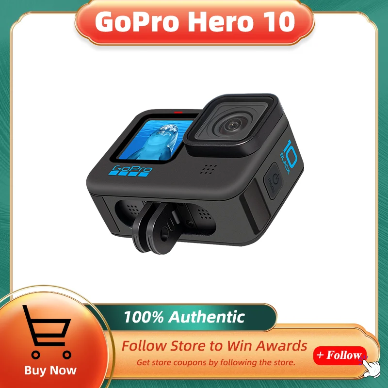 GoPro HERO 10 Schwarz Unterwasser Action Kamera 4K 5,3 K60 Video, Helm Sport Cam 23MP Fotos, 1080p Live-Streaming Gehen Pro HERO10