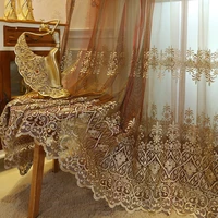 red coffee european style tulle curtain for living dining room bedroom luxury water soluble embroidery hollow lace sheer drapes