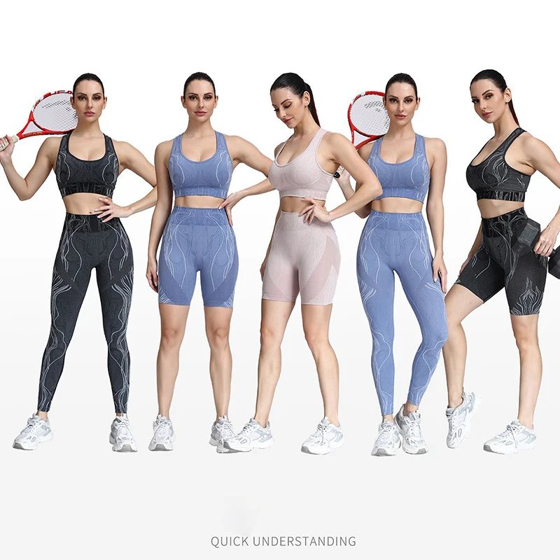 

Seamless Set Women Printing Sportswear Sport Suit Two Piece Set Gym Clothing High Waist Leggings Sport Top
