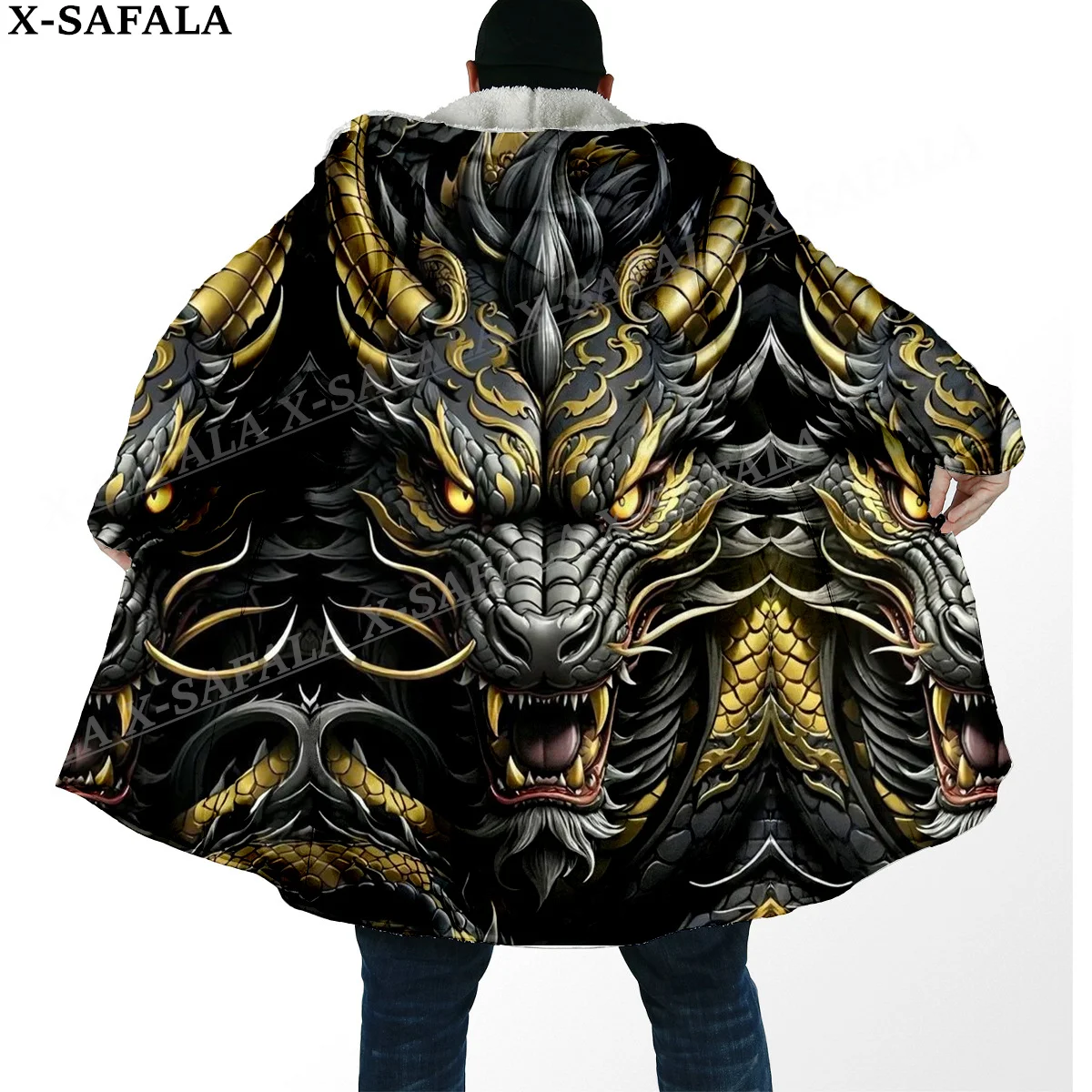 Теплая Толстая Мужская накидка с капюшоном в стиле мифологии дракон Инь и Ян
