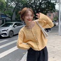 korean women knitted sweater autumn short kawaii cardigan fashion girl long sleeve o neck sweaters elegant casual knitwear coats