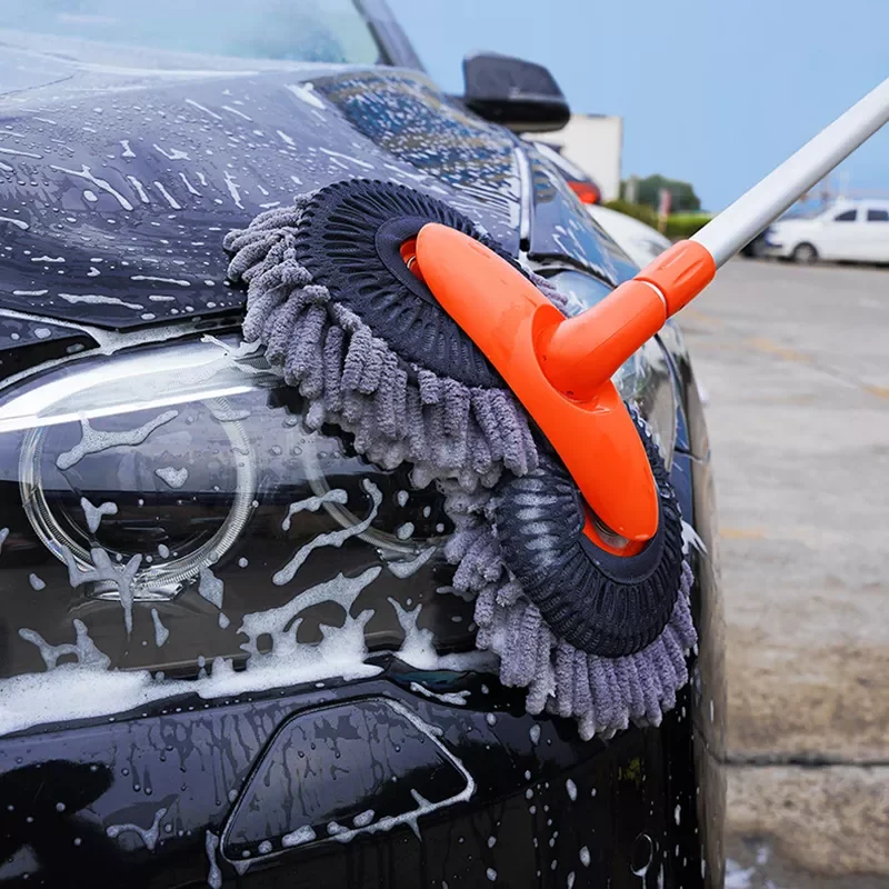 

New 360° Rotation Car Wash Brush Dual brush heads Telescoping Long Handle Cleaning Mop Chenille Broom Auto Accessories Tool