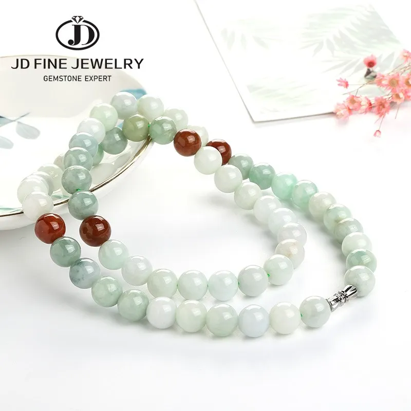 

JD 6/810mm Natural Myanmar Emerald Green Jade Beads 18" Necklace High Quality Women Jewelry For Anniversary Party