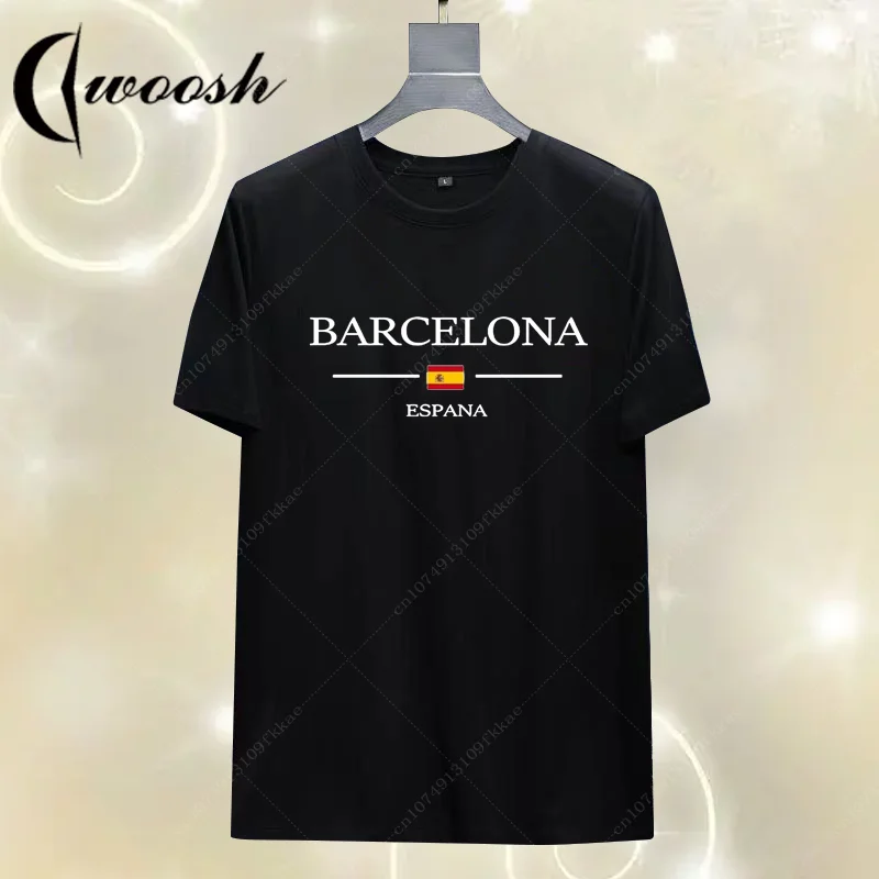 Футболка Espana Y2k мужская с надписью Барселона свободная рубашка коротким рукавом