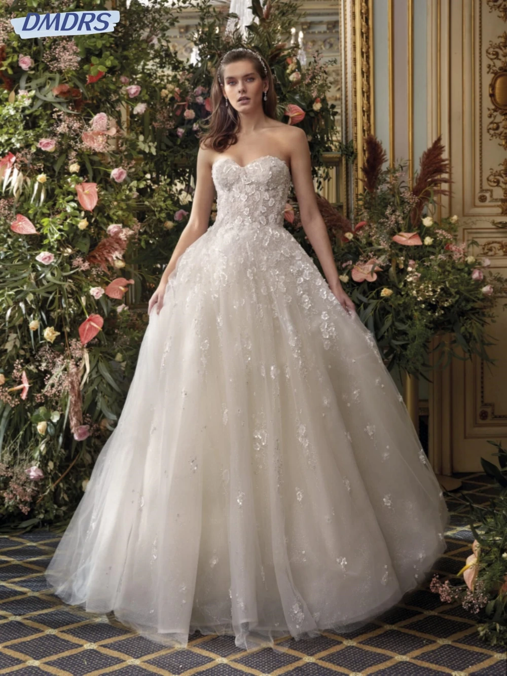 

Romantic Sweetheart Neck Bride Robe Sparkly Beads Sequins Bridal Gown Elegant A-line Long Wedding Dress Robe De Mariée