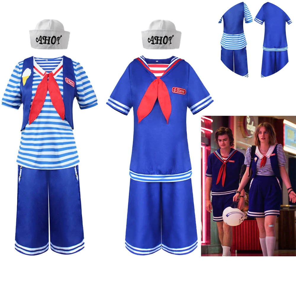 

Stranger Things Season 4 Cosplay Sailor Uniforms Robin Steve Harrington Navy Costume Men Women 80S Outfit Halloween Suit Blue