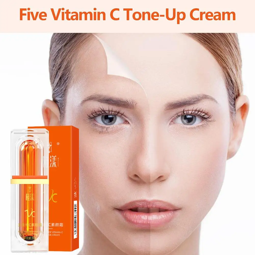 

Five Vitamin C Tone-up Cream Whitening Brightening Natural Concealer Lines Smooth Spots Moisturizing Makeup Fine Remover Cr A7V7