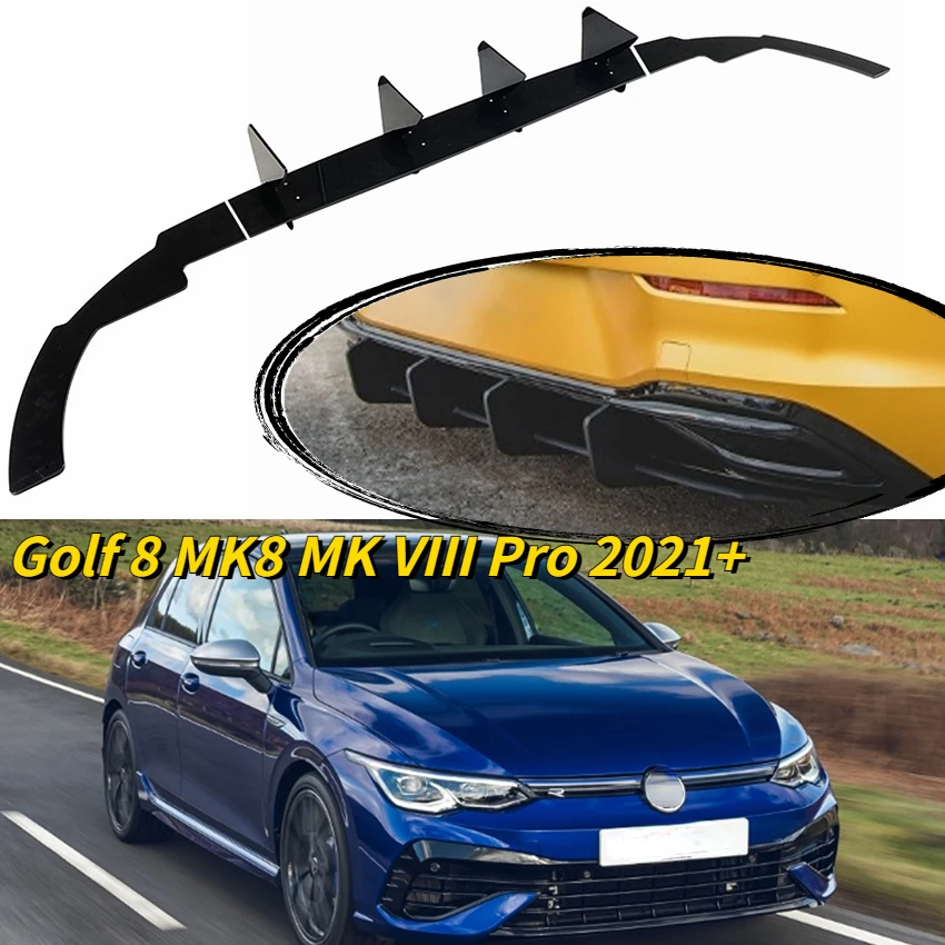 

ABS Black Car Rear Bumper Lip Diffuser Spoiler Splitter For VW Golf 8 Pro MK8 MK VIII 2021+ Rear Bumper Lower Guard 2022 2023
