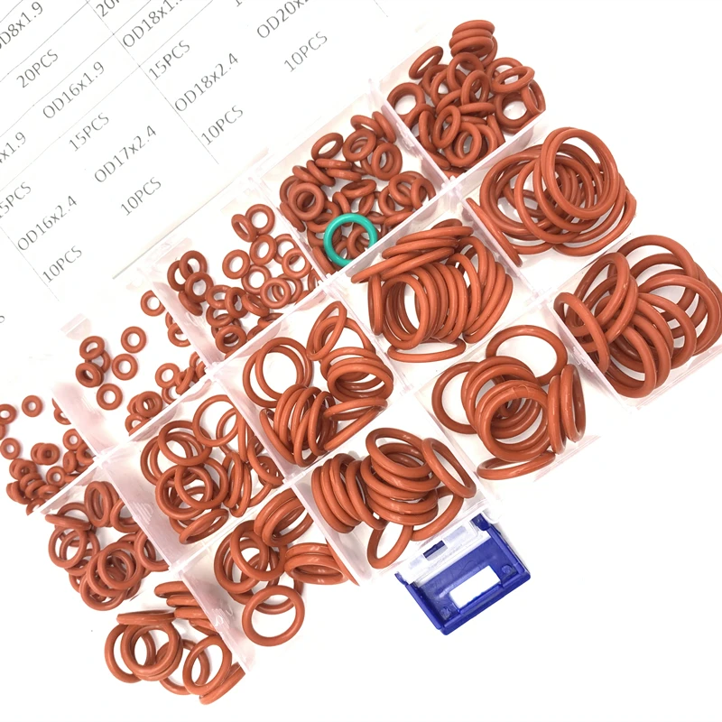 

225pcs O Rings Red Silicone VMQ Seal Sealing O-Rings Silicon Washer Rubber Oring Set Assortment Kit Set Box Ring