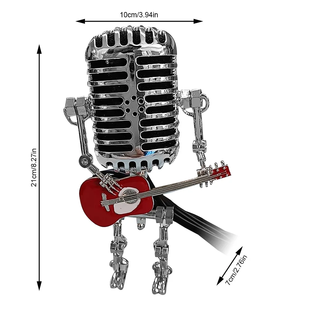 

Microphone Robot Desk Lamp with Guitar Metal Iron Art Desktop Light Home Bedroom Lighting Decor Red