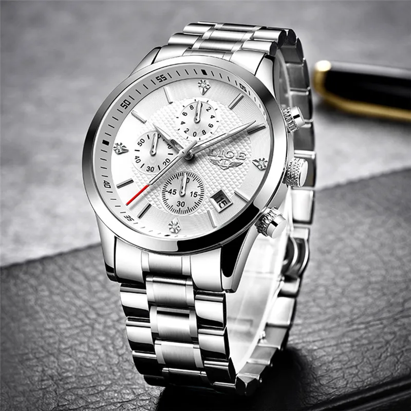 

LIGE Men Watches Top Brand Luxury Brand Sport Quartz Watch Men Chronograph Waterproof Wrist Watch Man Stainless Steel Date Clock