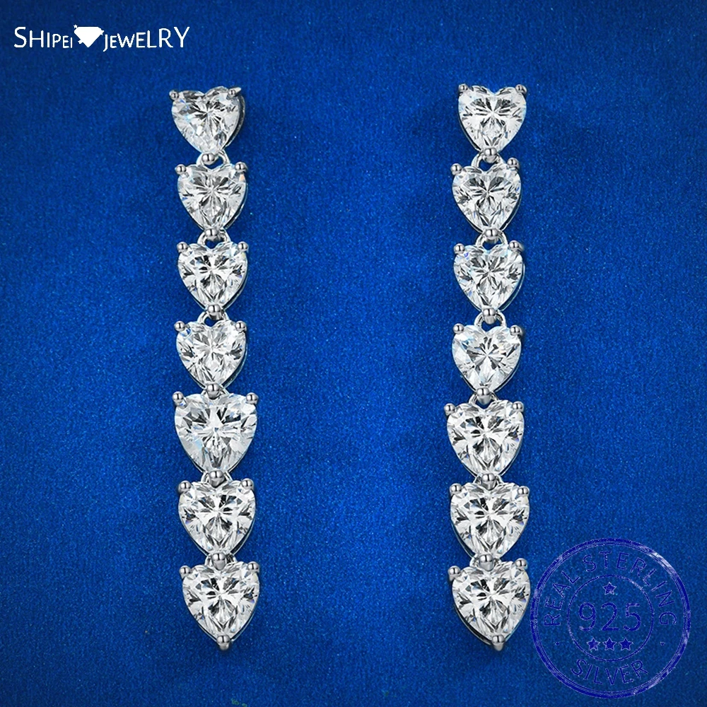 

Shipei 925 Sterling Silver 5.5MM Heart Created Moissanite Gemstone Wedding Party Tassel Dangle Earrings Studs Fine Jewelry Gifts