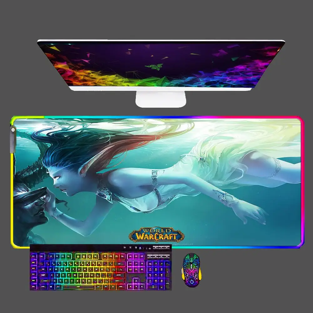 

World of Warcraft Anime Gamer Big RGB Mouse Pad LED Laptop Computer Varmilo Keyboard Gaming Accessories Carpet Desk Mat Mousepad