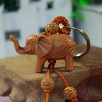 1pc elephant pendant keychain wooden carving riches lucky animal key chains pendants women bags hanging charm home key rings