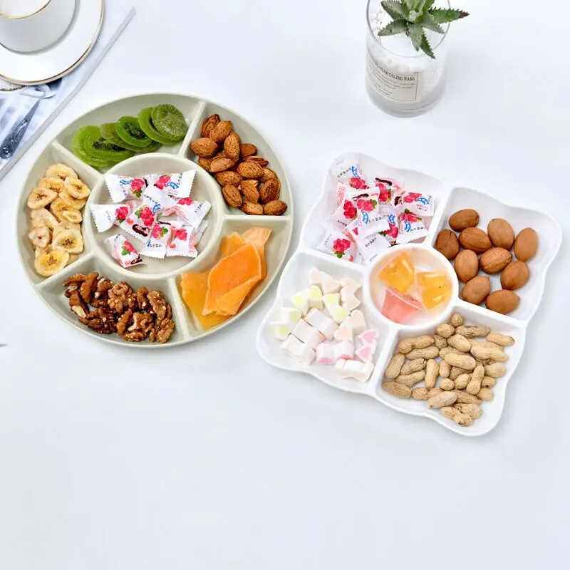 

1 pc 6-Compartment Food Storage Tray Dried Fruit Snack Plate Appetizer Serving Platter for Party Candy Pastry Nuts Dish