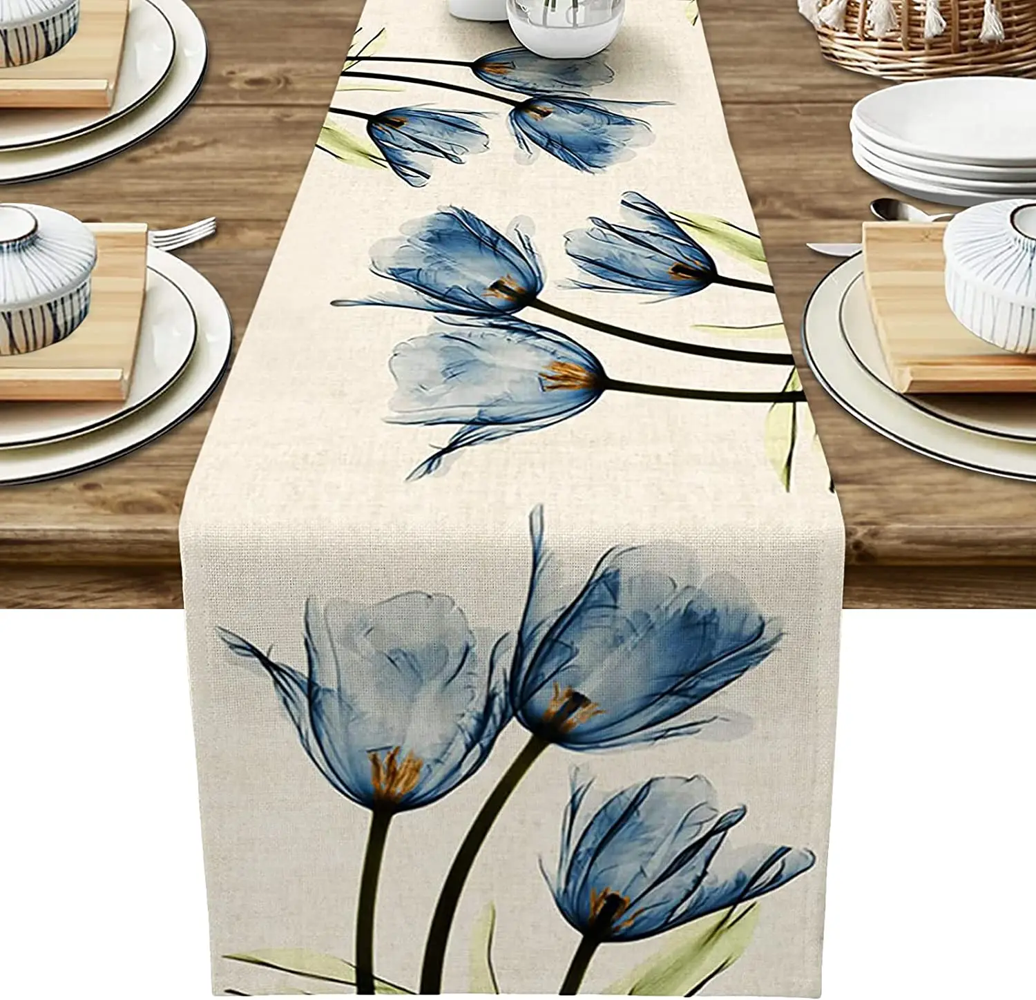 

13x70 Inch Table Runners Wedding Party Xmas Table Decoration Linen Blue Tulip Table Runner Farmhouse Burlap Dining Table Dresser