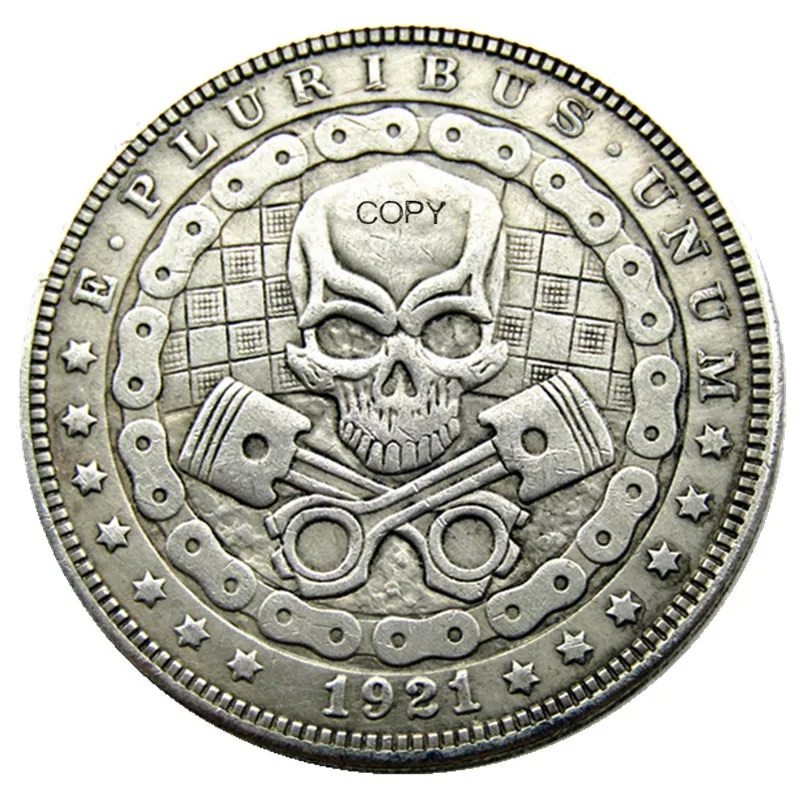 

HB(73)US Hobo 1921 Morgan Dollar Skull Zombie Skeleton Silver Plated Copy Coins