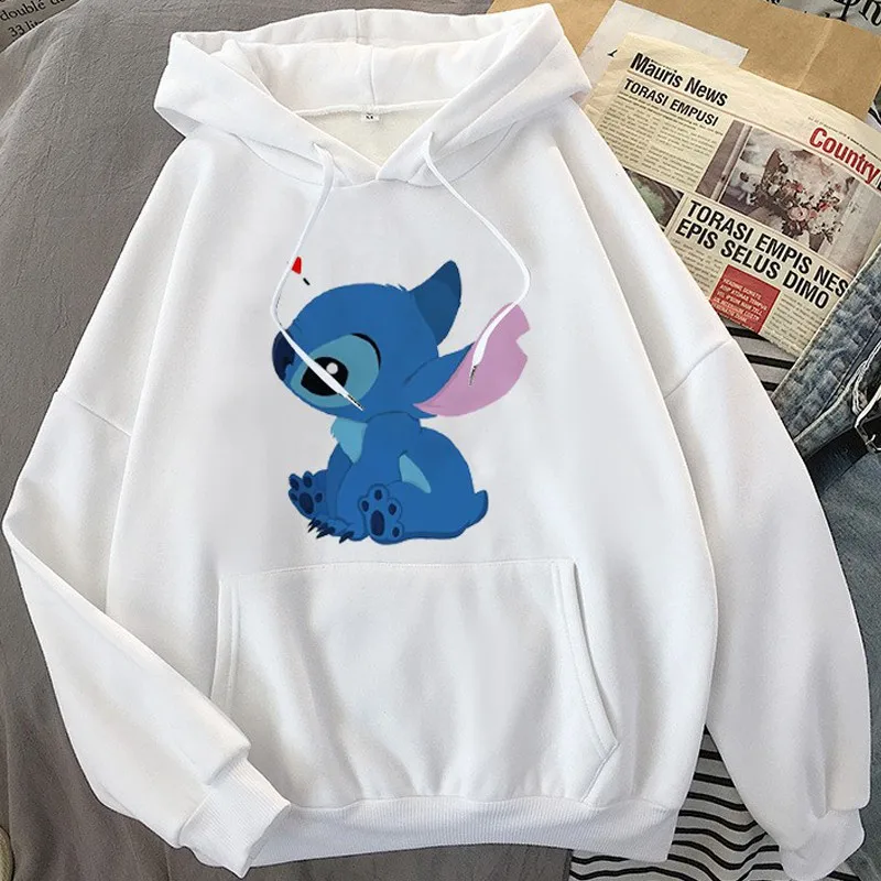 Kawaii Lilo Stitch Anime Funny Cartoon Hoodies Women Cute Manga Black White Sweatshirt Graphic Harajuku Hoody Men Pullovers 2022