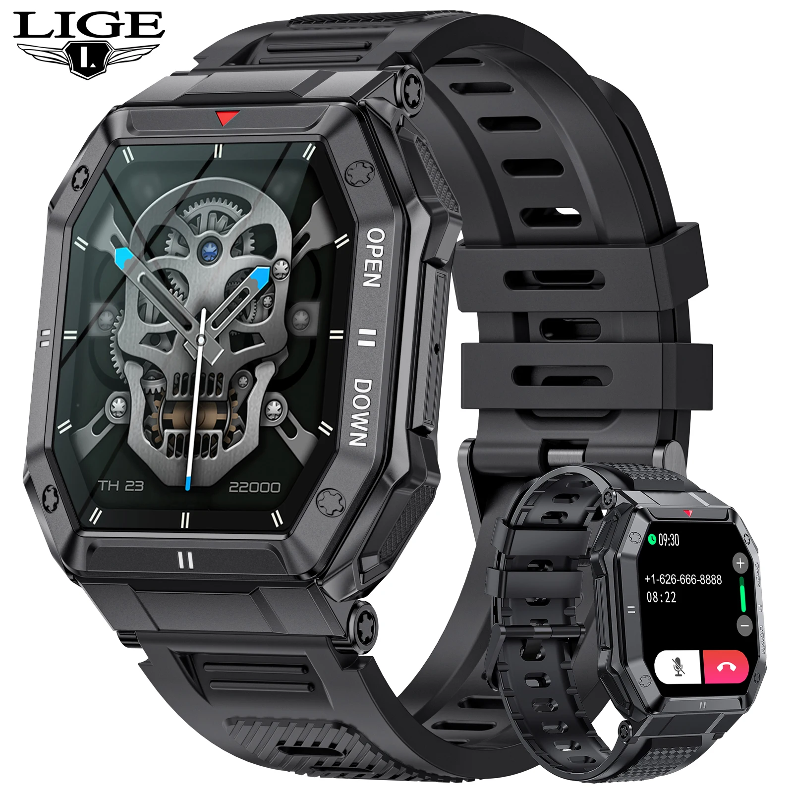 

LIGE New Military Smart Watches for Men,5ATM Waterproof Outdoors Sport Fitness Activity Tracker Watch, 1.85'' HD Blood Pressure