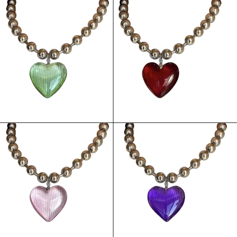 

Solid Glass Heart Necklace Crystal Love Heart Charm Necklace with Bead Chain