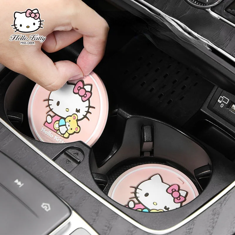 

Автомобильное Украшение Hello Kitty, автомобильный коврик для хранения подставок под водой, мультяшный креативный коврик для размещения стакан...