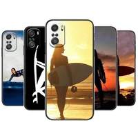 surfer surfing skateboard for xiaomi redmi note 10s 10 9t 9s 9 8t 8 7s 7 6 5a 5 pro max soft black phone case