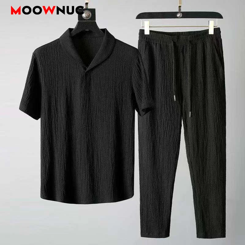 2022 Summer New Men's Casual Sets T-Shirts + Pants  Sportswear Jogger Male Fashion Tracksuits Sweatshirt Hombre Fit MOOWNUC