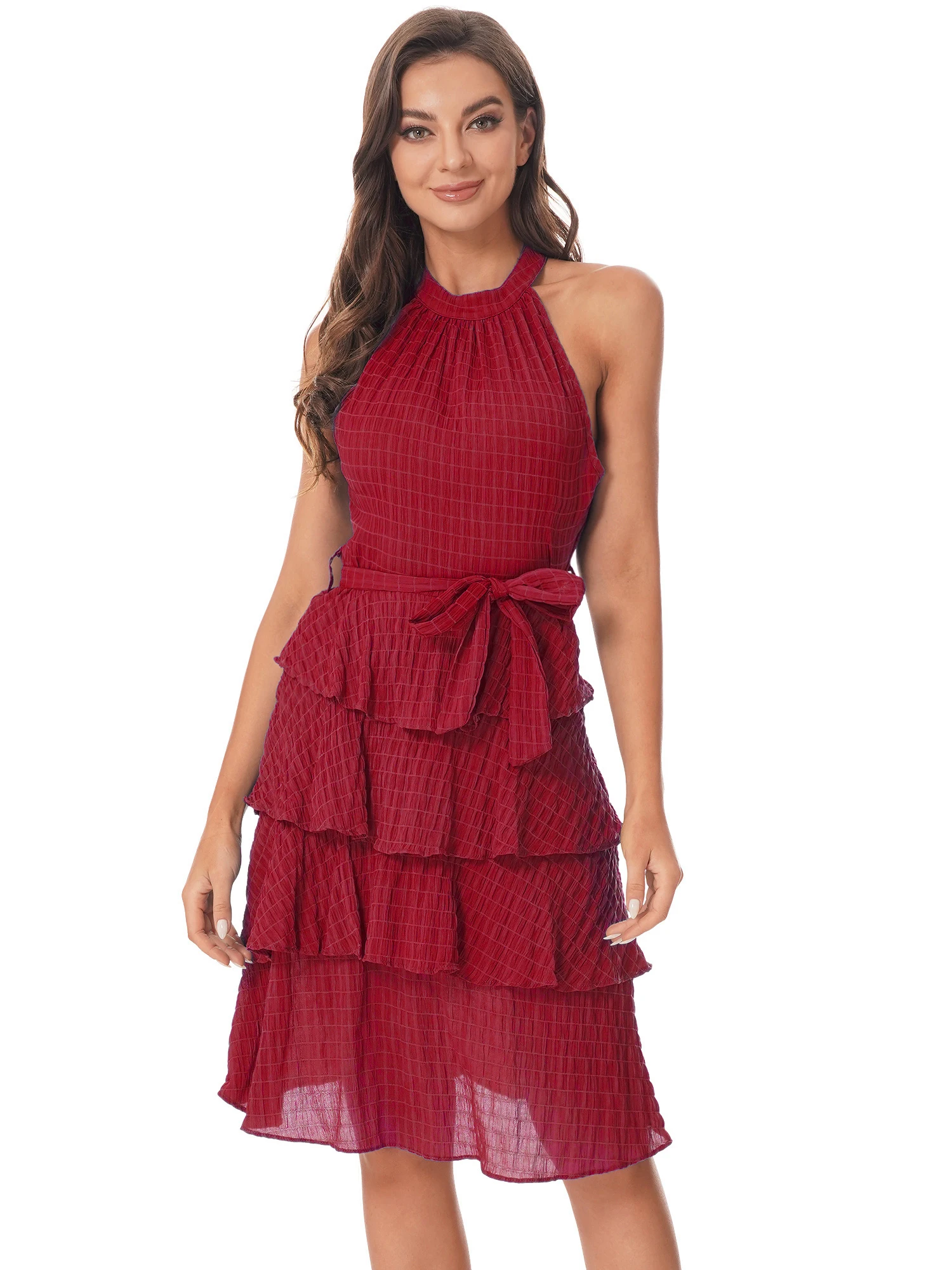 

Женское элегантное Многоярусное платье без рукавов, ТРАПЕЦИЕВИДНОЕ повседневное летнее платье с ремнем, Юбки миди для свадебной коктейвеч...