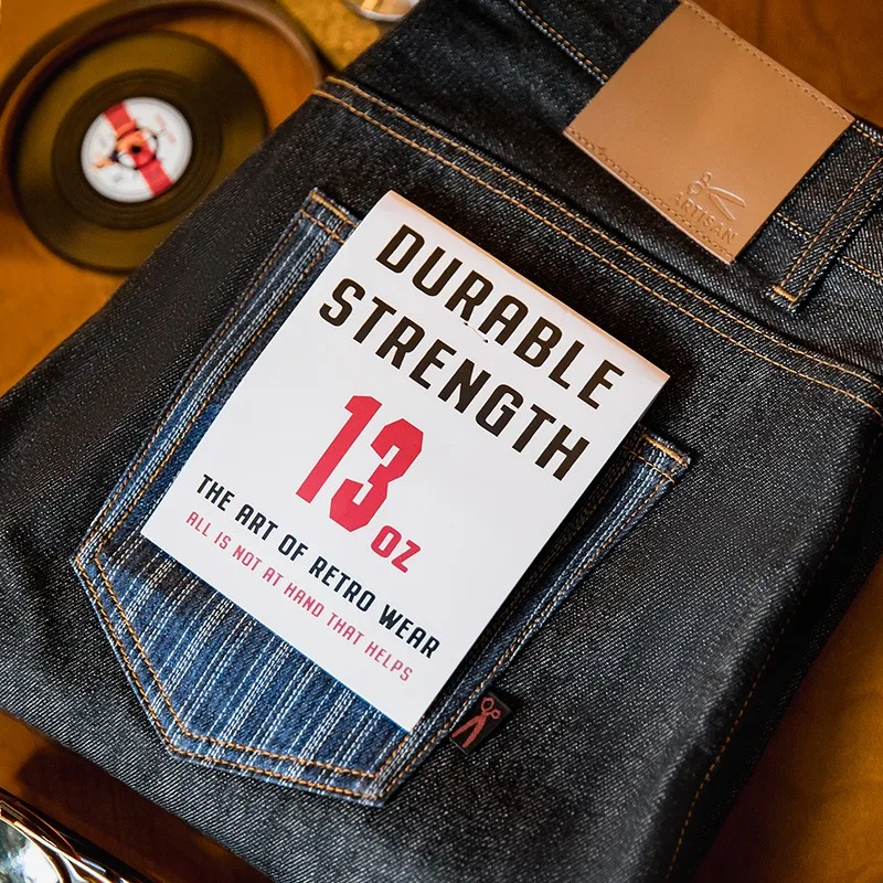 Maden Men Vintage Black Denim Jeans Straight-leg Classic Trousers 100% Cotton Autumn Winter Baggy Pants Brand Clothing Overalls