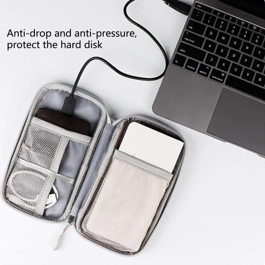 

Electronic Organizer Storage Bag Large Capacity Mesh Pocket with Handle Strap Data Cable Hard Drive Storage Pouch Home Supply